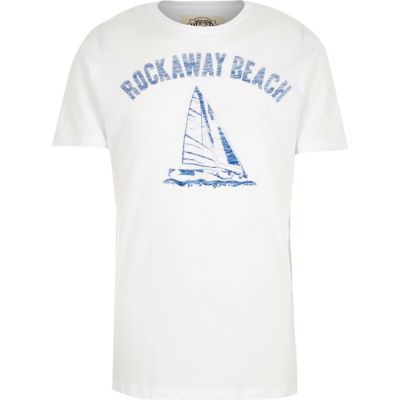 White Worn By Rockaway Beach print t-shirt
